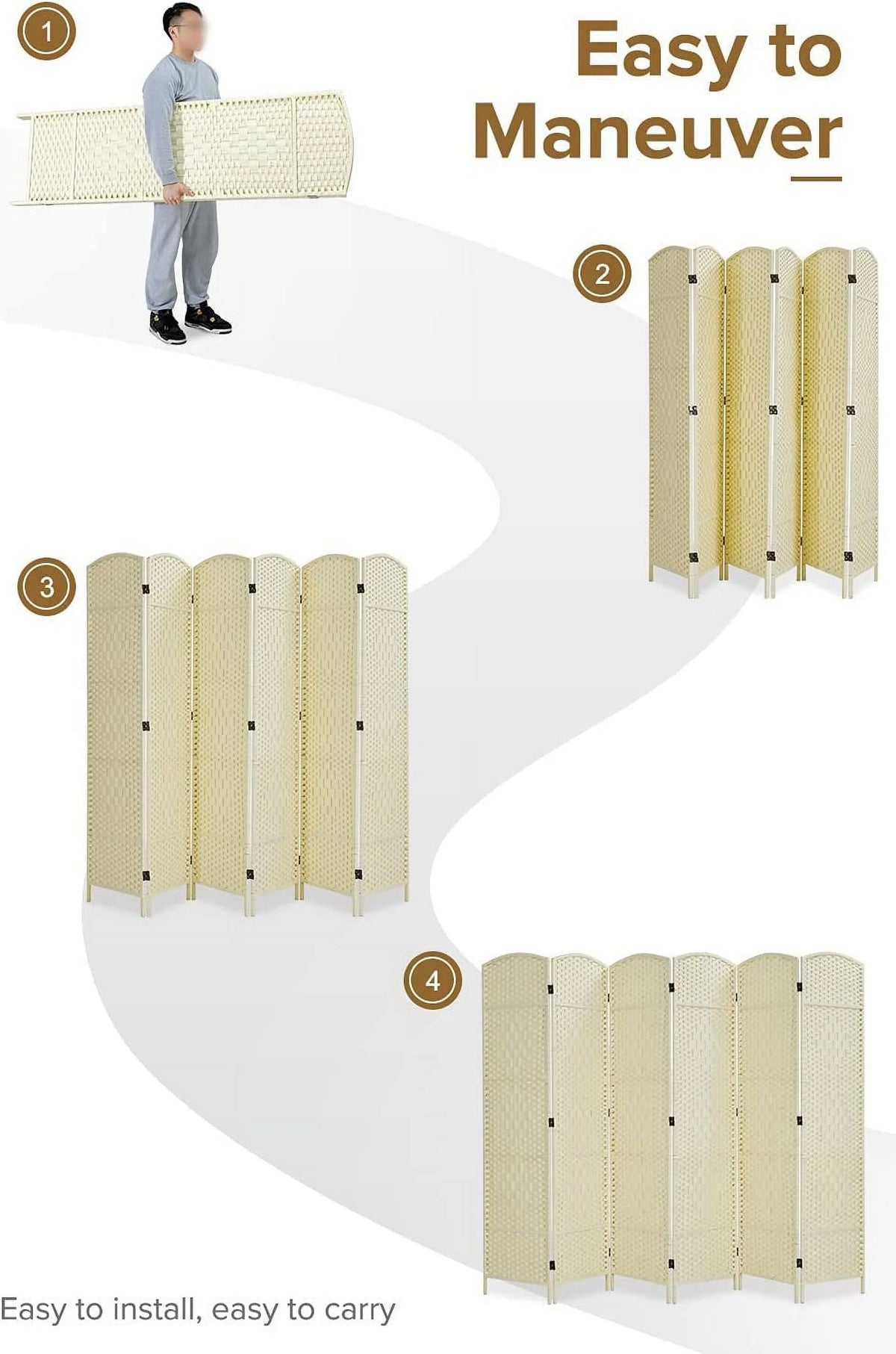 Jostyle Room Divider 6ft. Tall Extra Wide Privacy Screen, Folding Privacy Screens Freestanding Nature