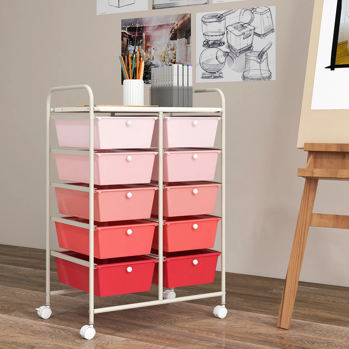 Gymax 10-Drawer Rolling Storage Cart Tools Scrapbook Paper Organizer on Wheels Black Gradient