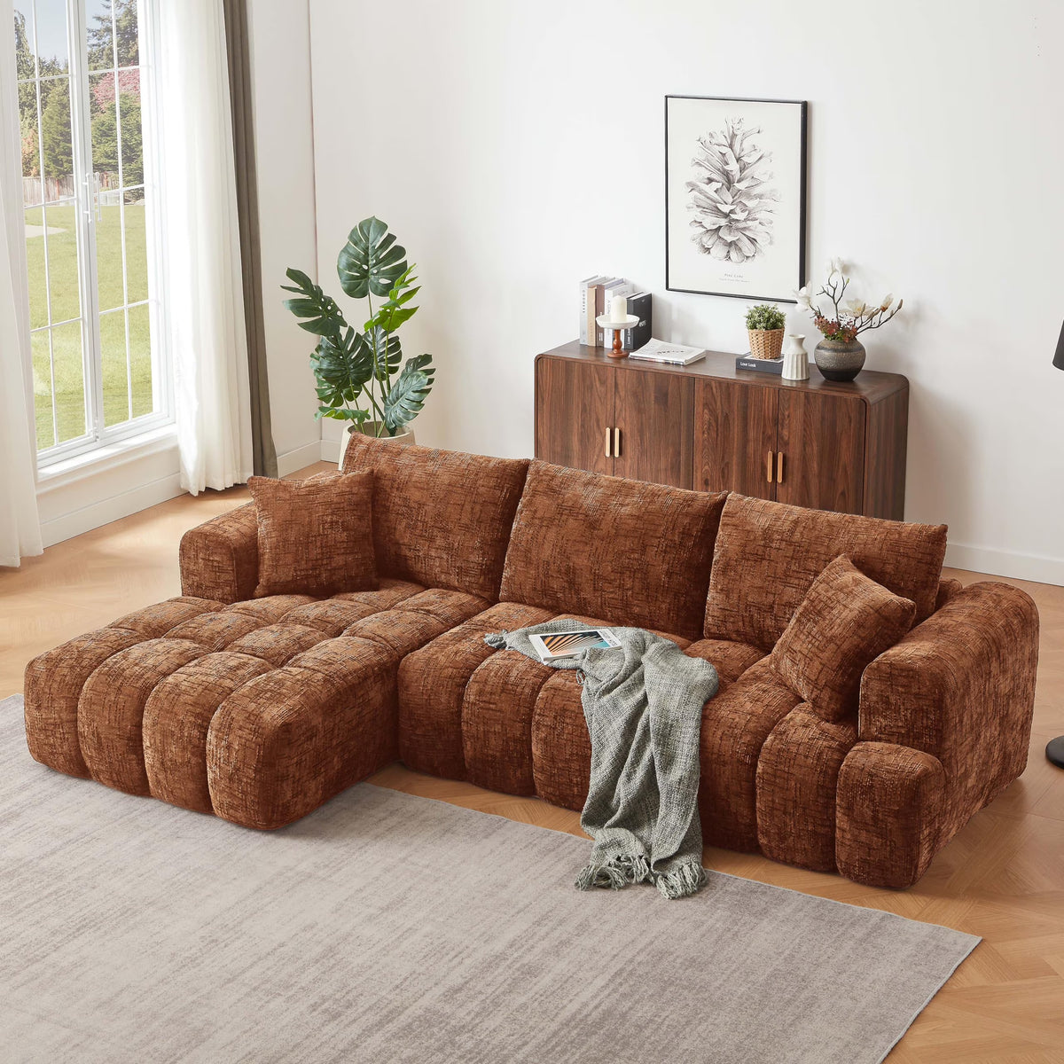 Lovableguy L-Shape Oversized Sectional Sofa,Chenille Modular Cloud Couch Sectional with Right Chaise Lounge,No Assembly,Upholstered Floor Sofa for Living Room Bedroom,khaki