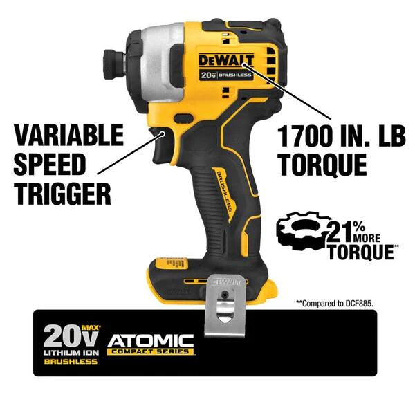 ATOMIC 20V MAX Lithium-Ion Cordless Brushless 4 Tool Combo Kit and 20V MAX Cordless Brushless 6.5 in. Circular Saw