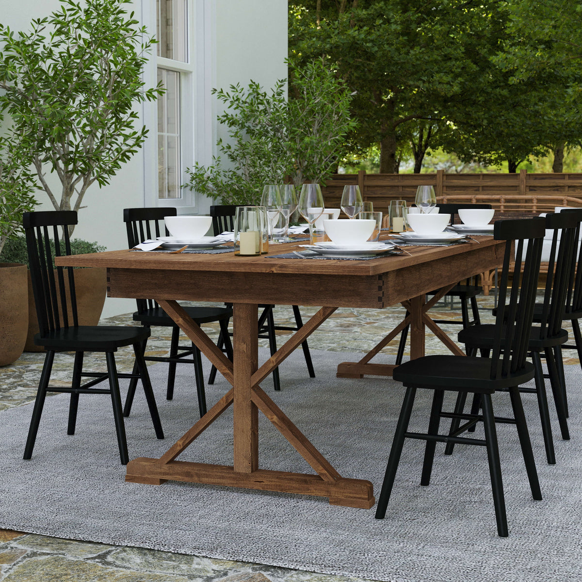 Merrick Lane 9' x 40" Rectangular Antique Rustic Solid Pine Foldable Dining Table with Crisscross Legs