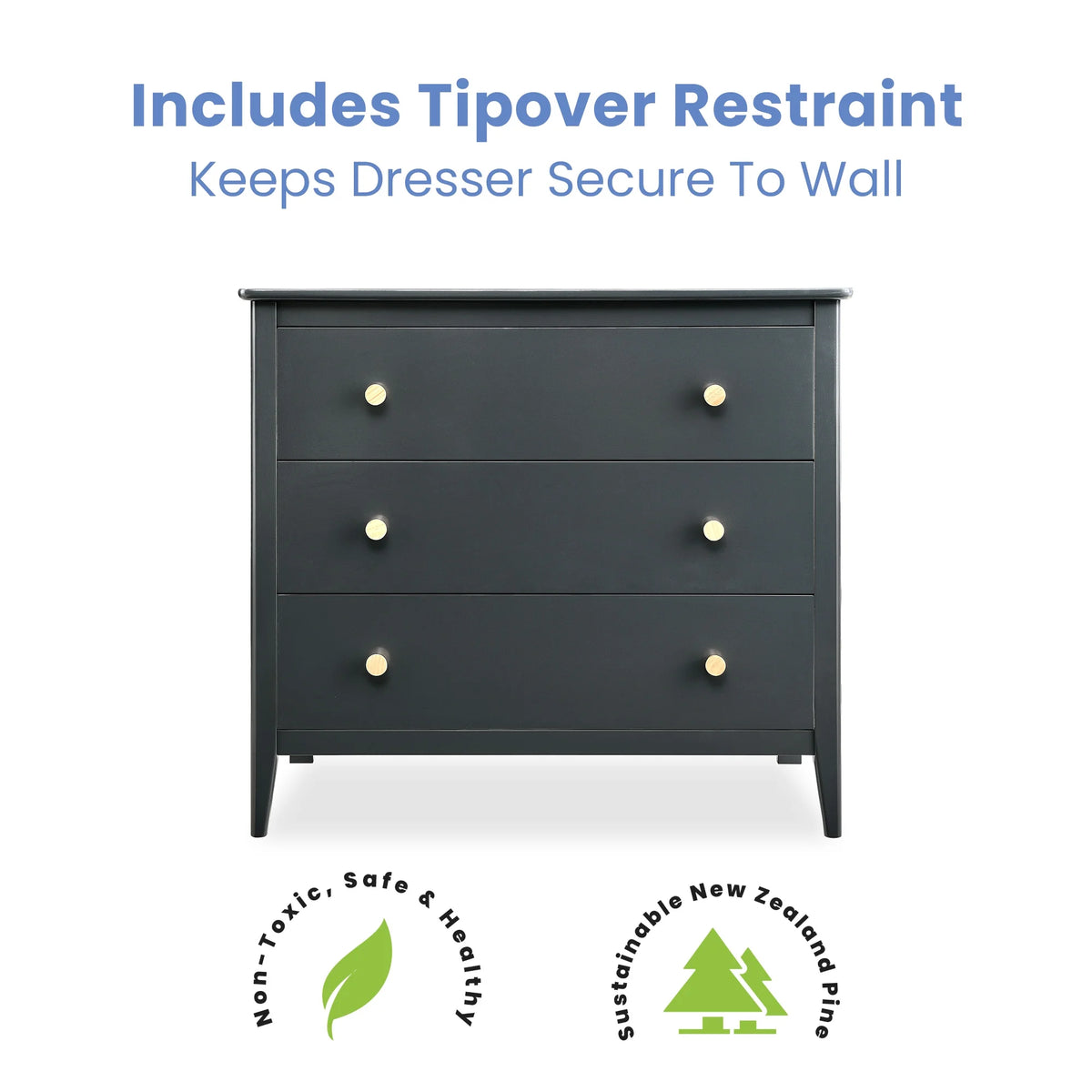 Delta Children Casey 3 Drawer Dresser with Interlocking Drawers, Black Ebony/Natural