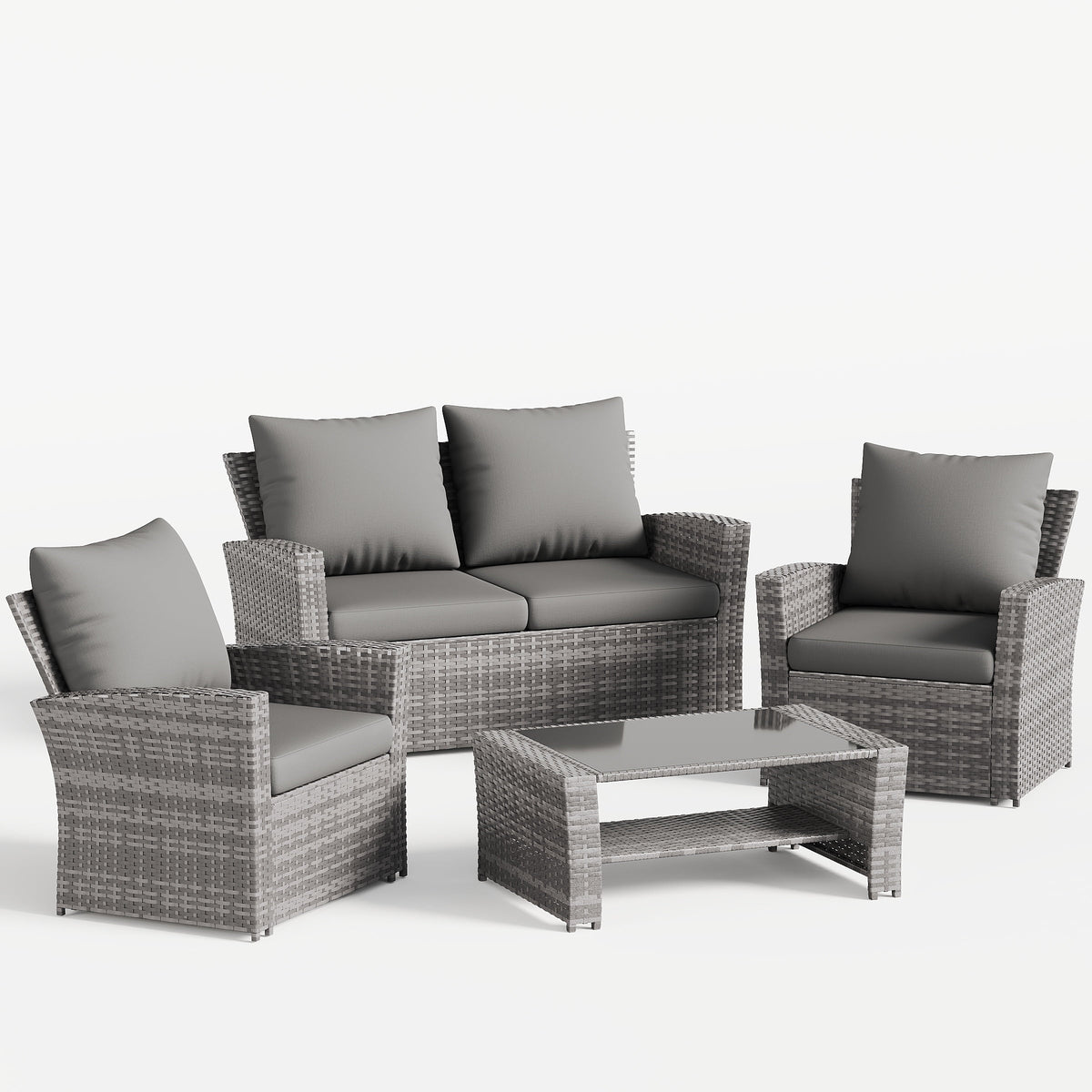 UDPATIO Wicker Patio Furniture Set, 4 Piece Outdoor Sectional Conversation Sets, Gray PE Rattan Patio Sofa Set for Balcony, Porch, Backyard, Grey