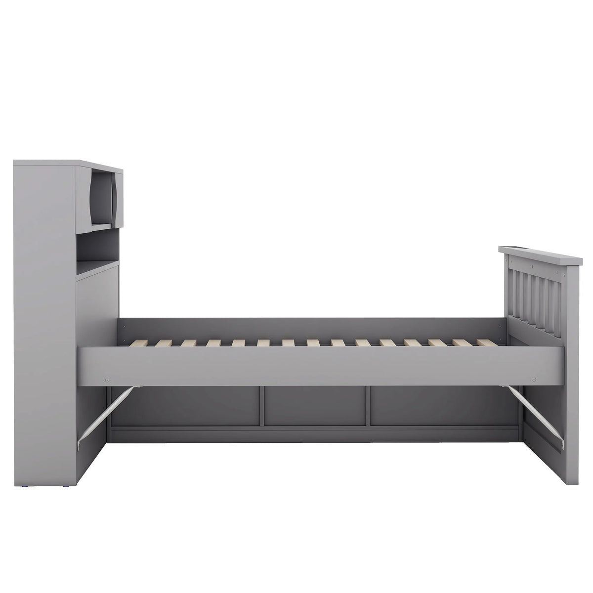 Euroco Wood Twin Size Platform Bed with Storage Headboard, Captain Bed with 4 Drawers, Bookcase and Cabinets, Gray