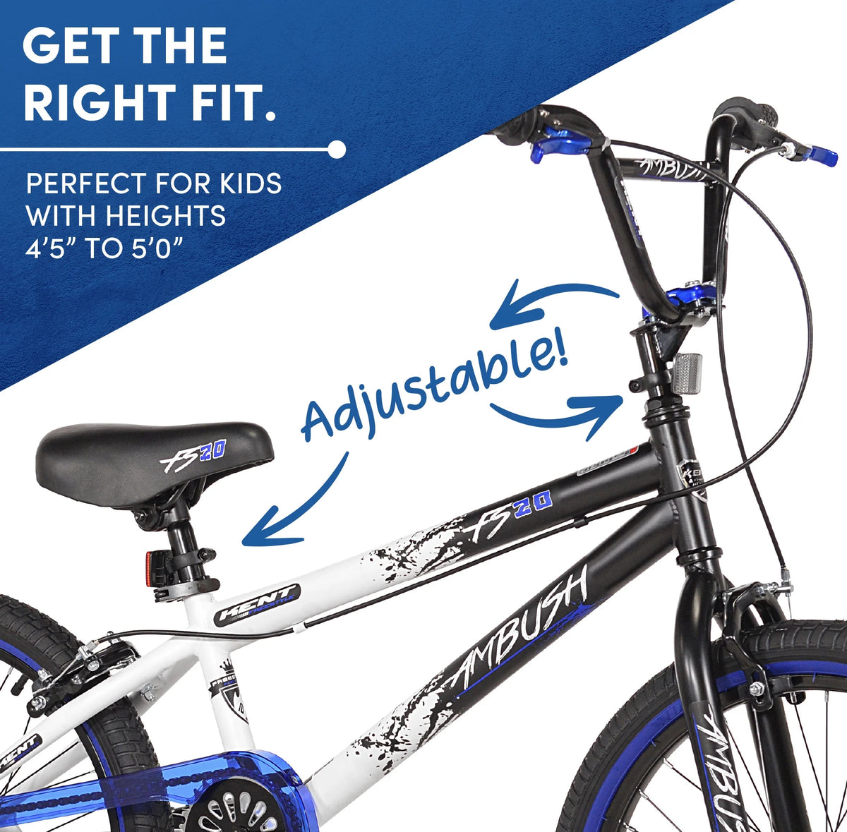 20" Kent Ambush BMX Bicycle, 20" Wheels, Child Ages 7-14 Years, Blue