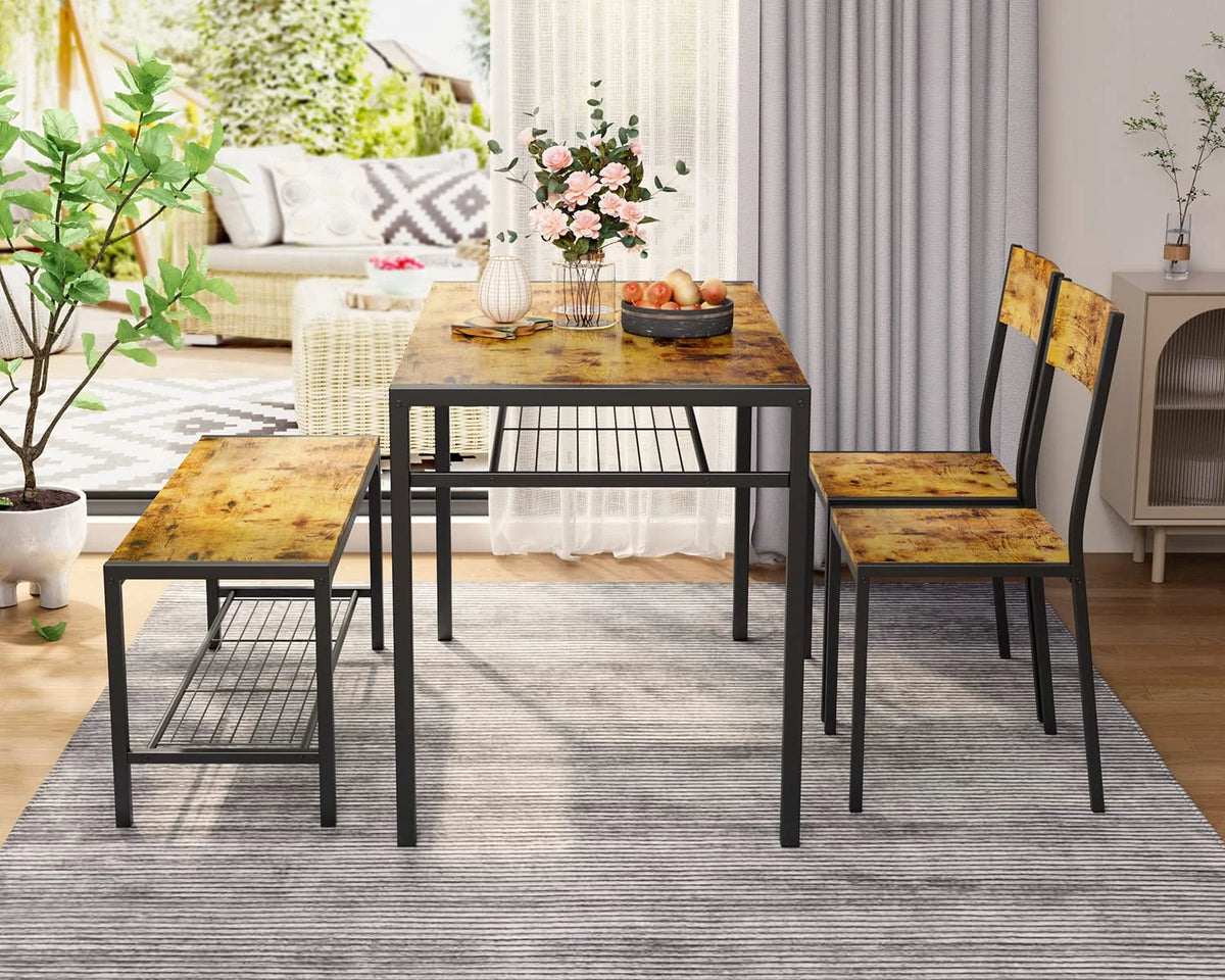Lofka Dining Table Set for 4, Kitchen Table and Chairs Set with Bench for Small Space,  Breakfast Nook, Black
