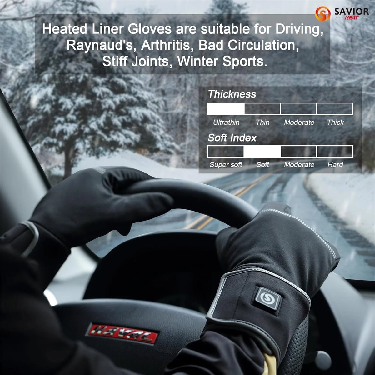 SAVIOR HEAT Heated Liners Gloves for Men Women, Electric Rechargeable Battery Thermal Thin Gloves for Winter Skiing Typing Driving Riding Cycling Hiking