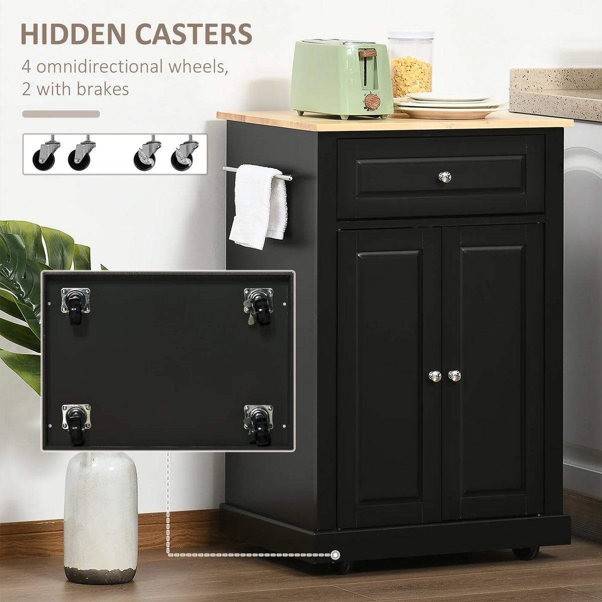 HOMCOM Rolling Kitchen Island Cart, Portable Serving Trolley Table with Drawer, Adjustable Shelf and 2 Towel Racks, Grey