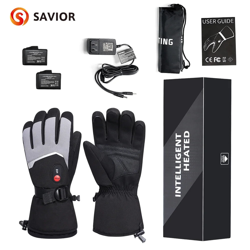 Savior Battery Heated Gloves for Men Women Savior Electric Rechargeable Motorcycle Warm Gloves Mittens for Cycling Skiing Snowmobile Hunting Camping Riding Raynaud & Arthritis Outdoor Hand Warmer