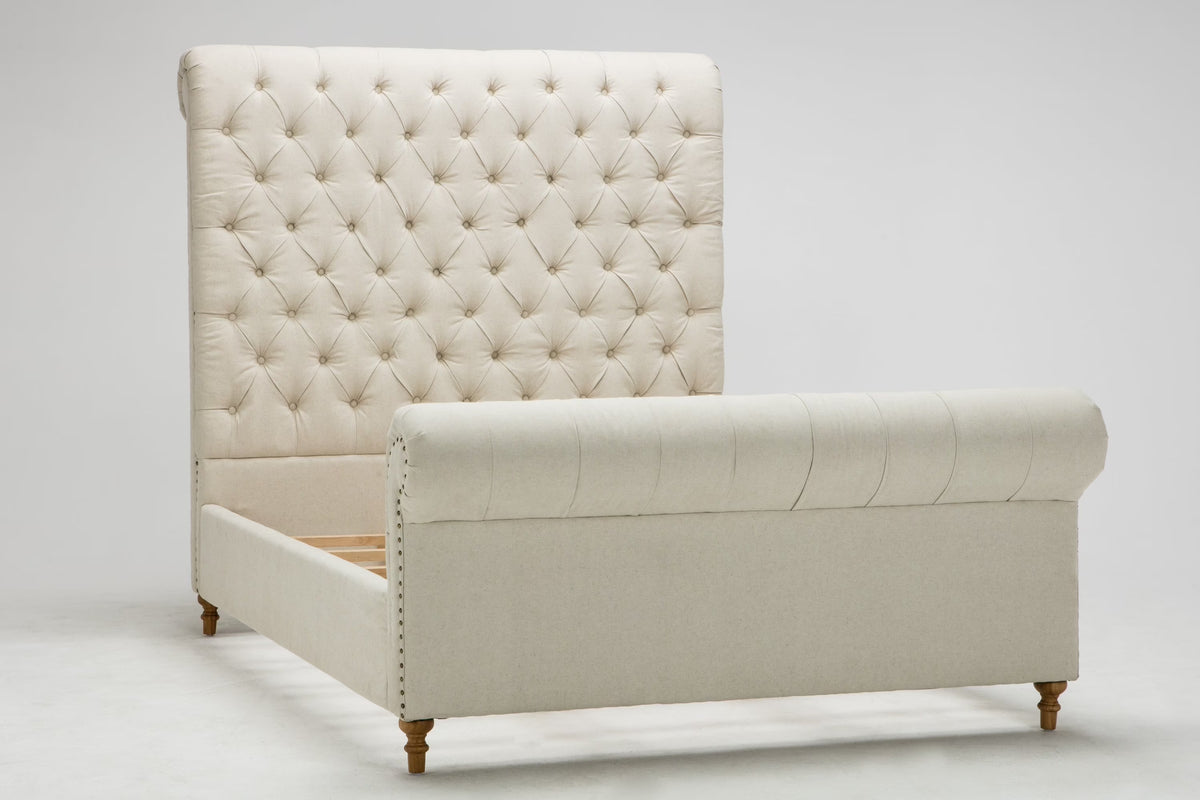 Manhattan Comfort Empire Fabric Upholstered Queen Bed Frame in Cream