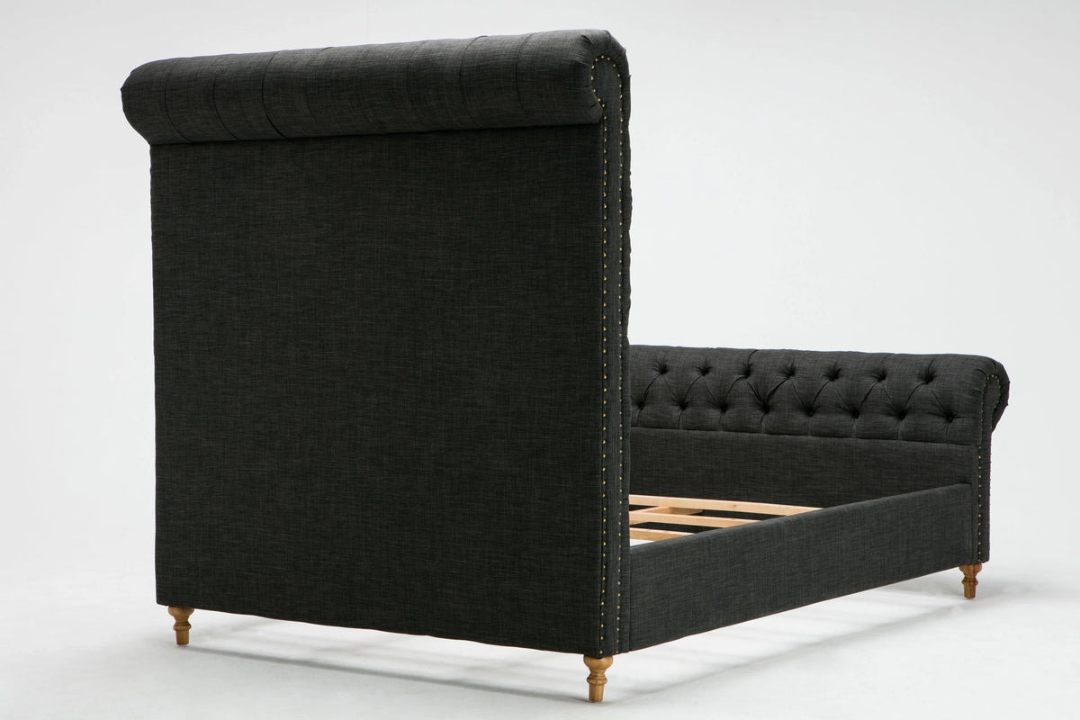 Manhattan Comfort Empire Fabric Upholstered Queen Bed Frame in Cream