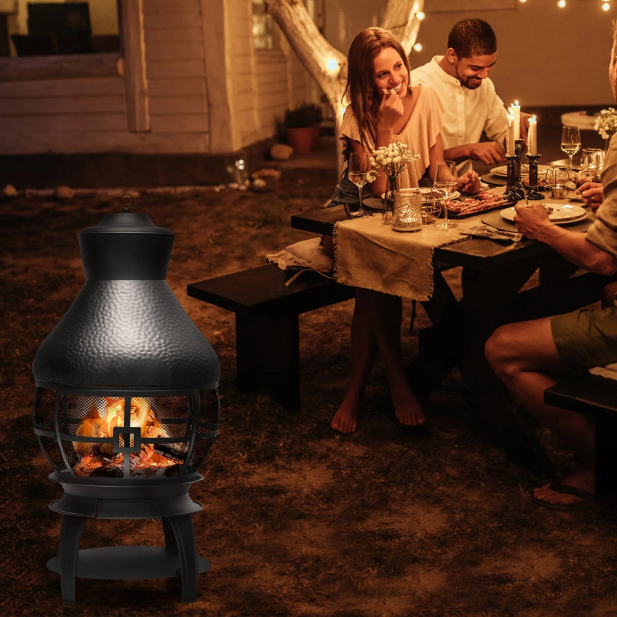 Gymax Patio Fire Pit Chimenea Fireplace Wood Burning Heater Garden Backyard