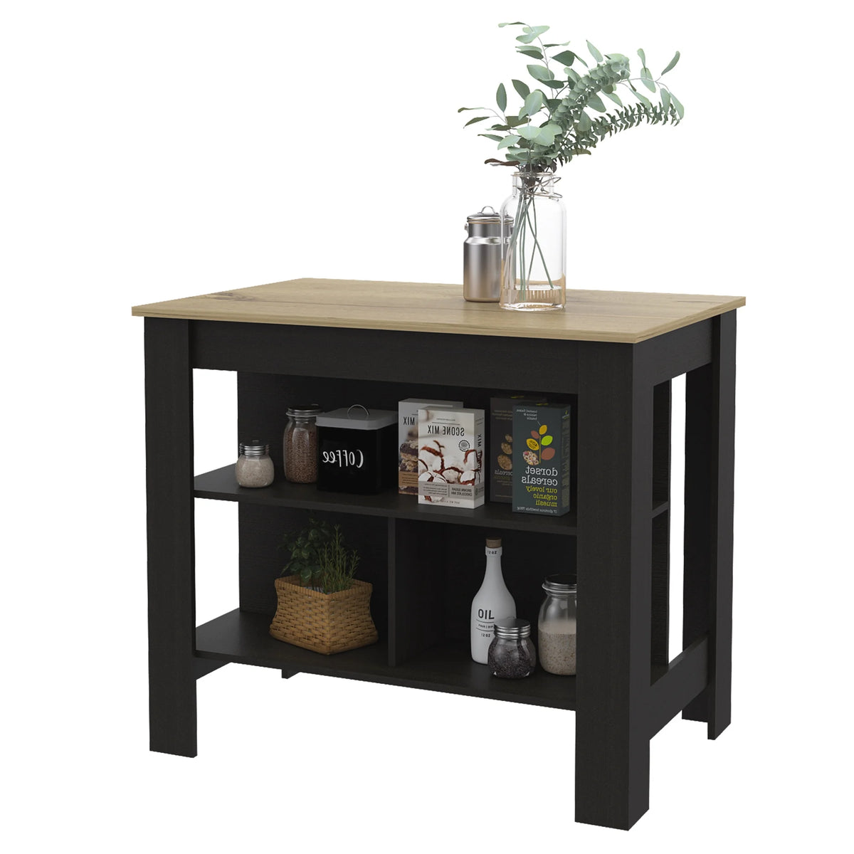 Dawn Whisper Rockaway 3-Shelf Kitchen Island Black Wengue and Light Oak