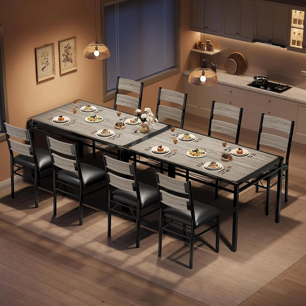 Dining Table Set for 4, Dining Room Table Set for 4 with Upholstered Chairs, Wood Kitchen Table Chairs Set of 4 with Corner Protector for Small Space, Kitchen, Apartment, Rustic Brown