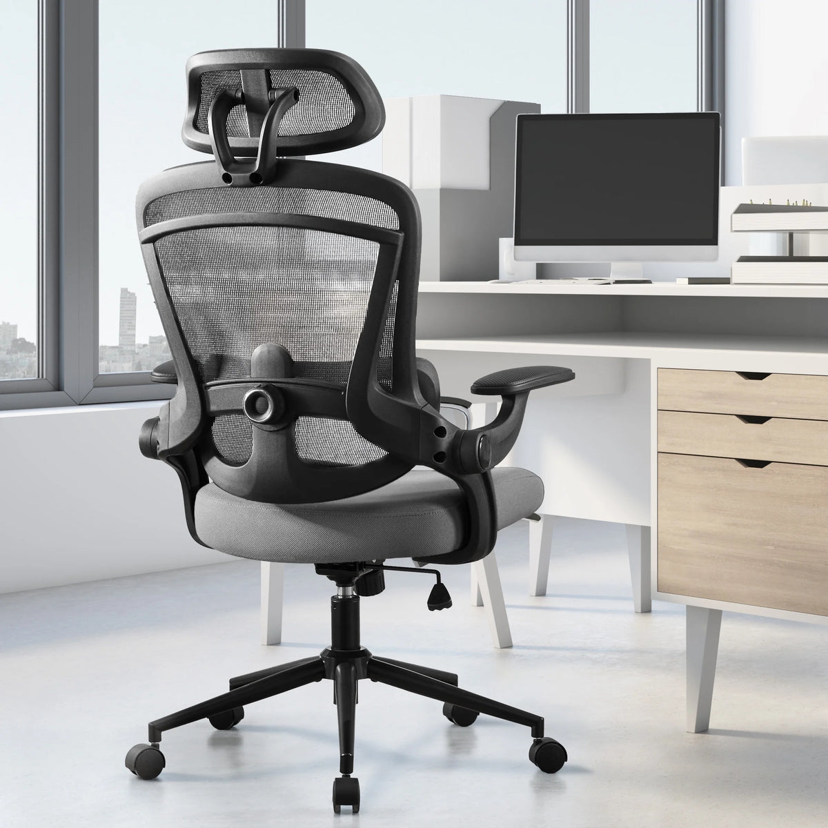 CONCETTA Ergonomic High Back Office Chair with Adjustable Lumbar Support, Headrest for Adults, Black