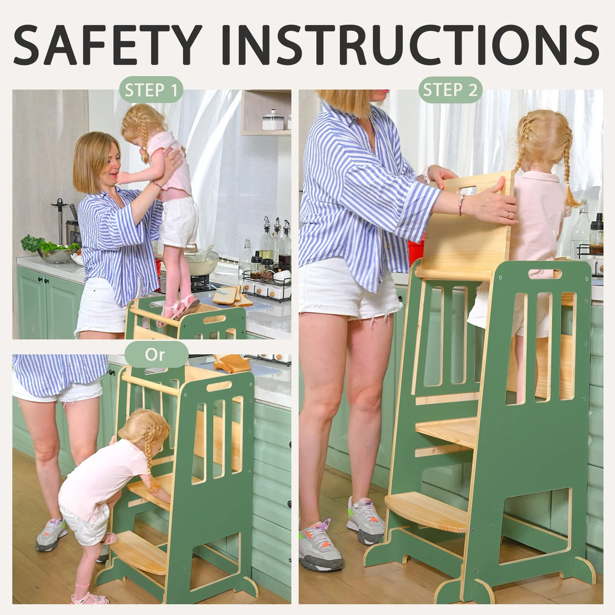 Toddler Standing Tower, Kids Kitchen Stool Helper 3 Levels Adjustable Height Wooden Toddler Step Stools for Learning New Skills