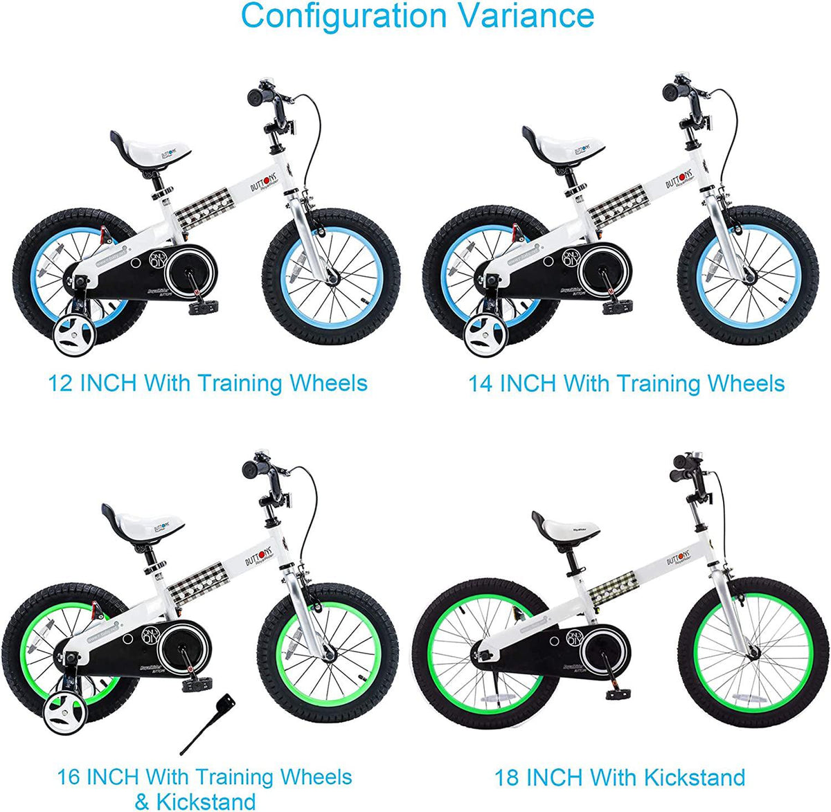 RoyalBaby Buttons Blue 16 inch Kid-s Bicycle With Training Wheels and Kickstand