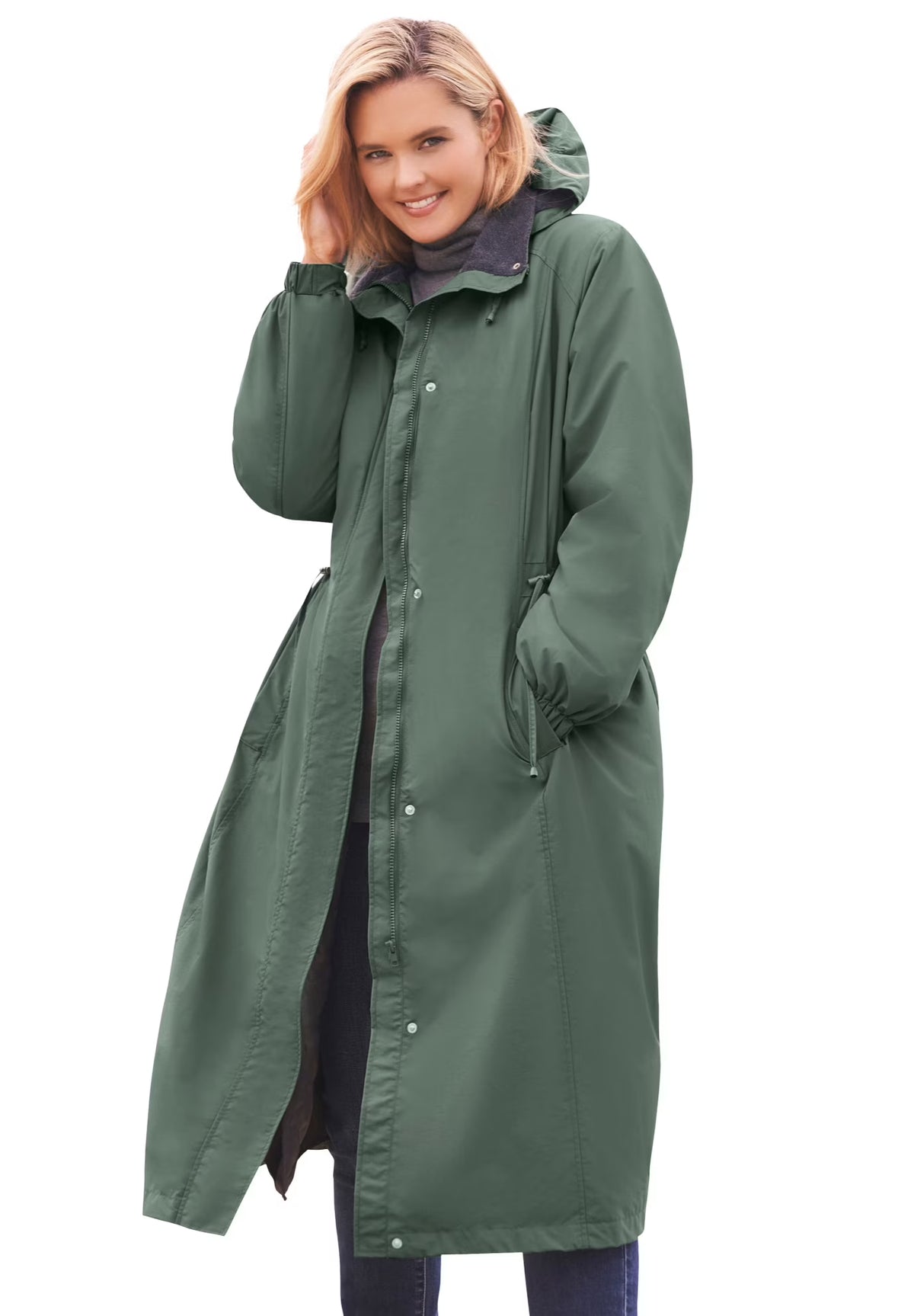 Woman Within Plus Size Long Hooded Taslon Jacket