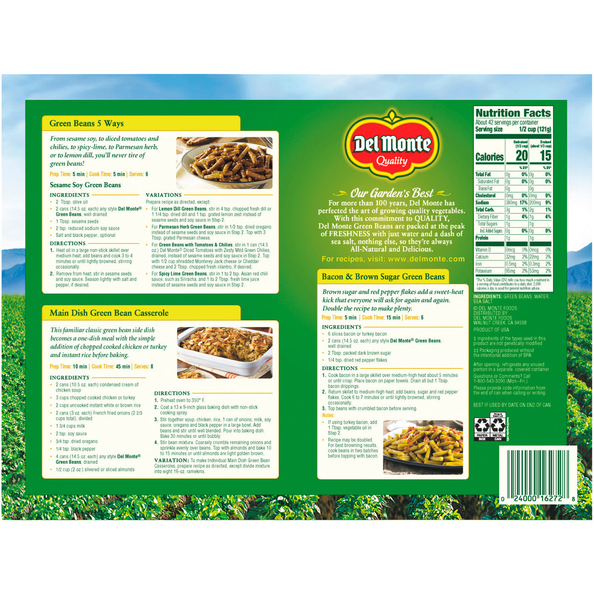 Del Monte, Canned Cut Green Beans, 14.5 oz, 12-Count