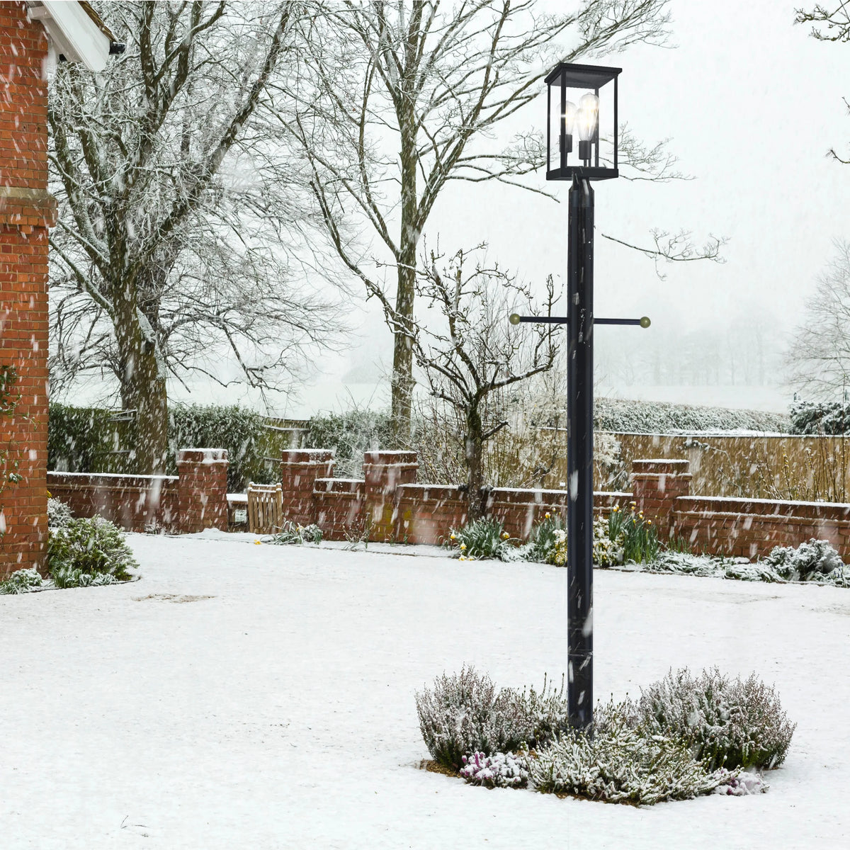 Design House 80" Traditional Weather-Resistant Outdoor Lamp Post with Cross Arm, Black