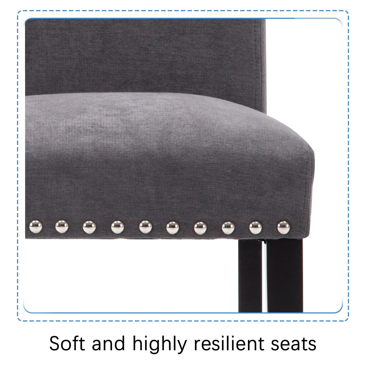 Fabric Upholstered Dining Chair with Silver Nailhead Trim in Gray, Set of 2