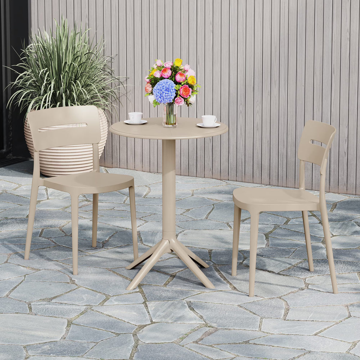 WestinTrends Playa 3-Piece Outdoor Resin Patio Bistro Set with Stackable Patio Dining Chairs, Black
