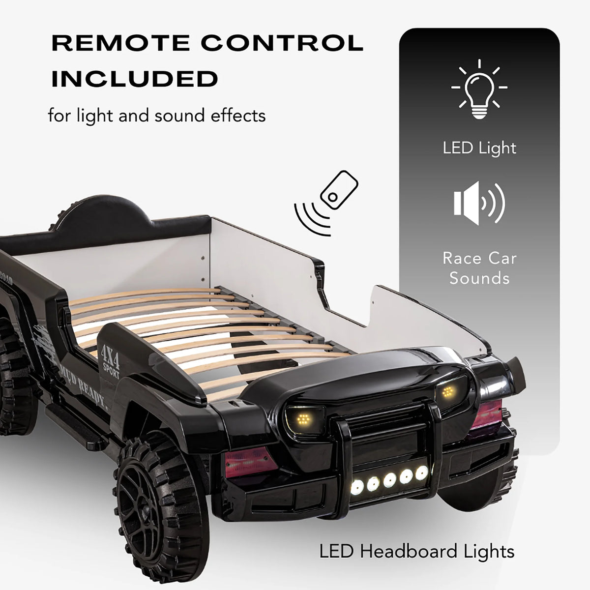 Furniture of America Terra Kids Plastic Twin SUV Bed with LED and Sound, Black