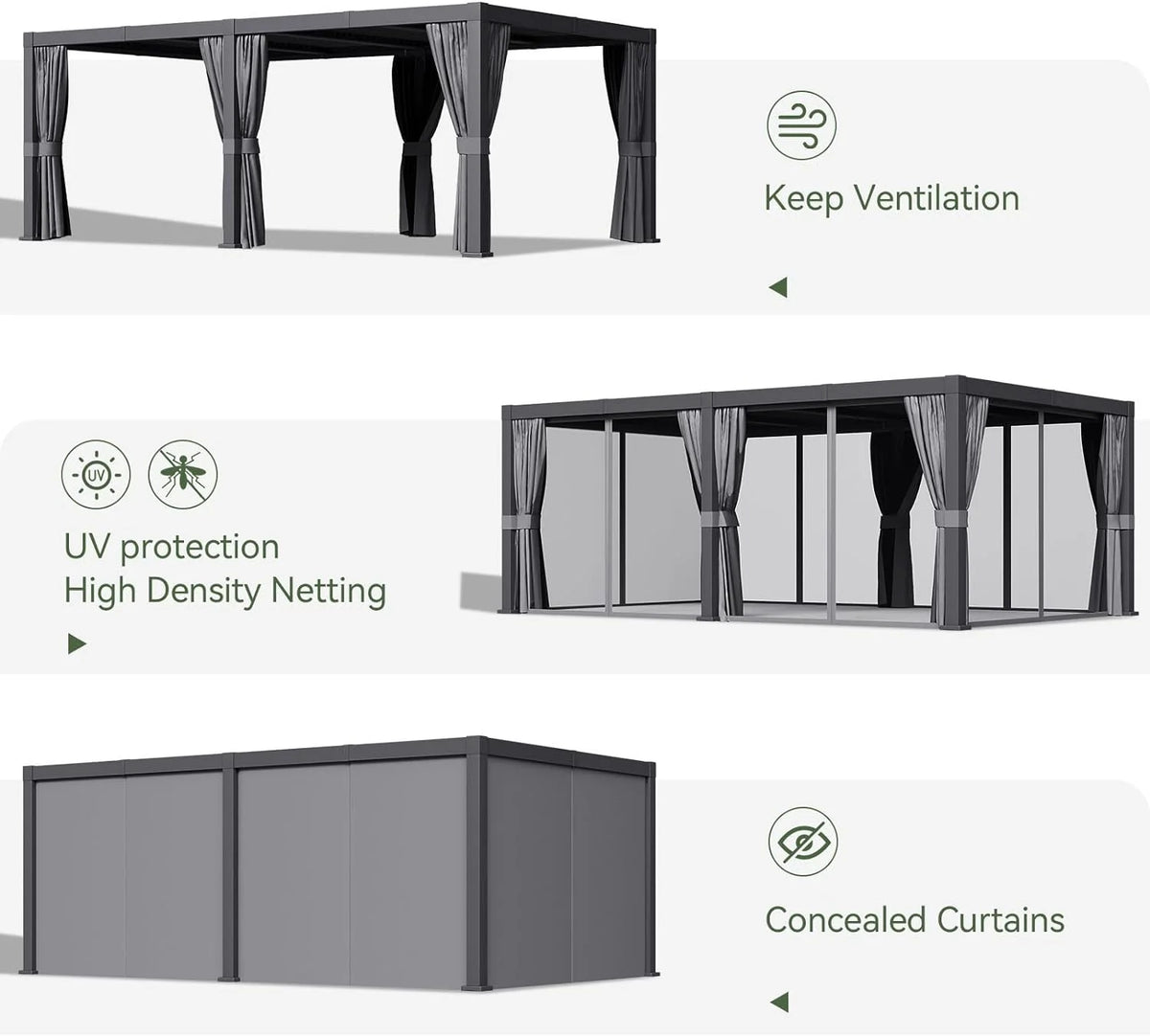 Aoxun 20' x 12' Louvered Pergola, Outdoor Aluminum Pergola with Adjustable Top for Decks, Gardens and Backyards, Gray