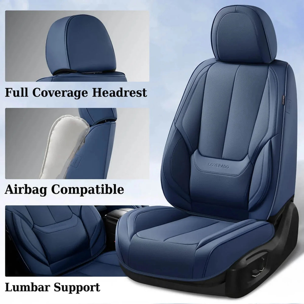 Coverado Black Front Car Seat Covers, Stylish Waterproof Premium Leather Automotive Seat Protectors, Airbag Compatible Auto Interior Accessories Universal Fit for Most Cars SUV Pick-up Trucks