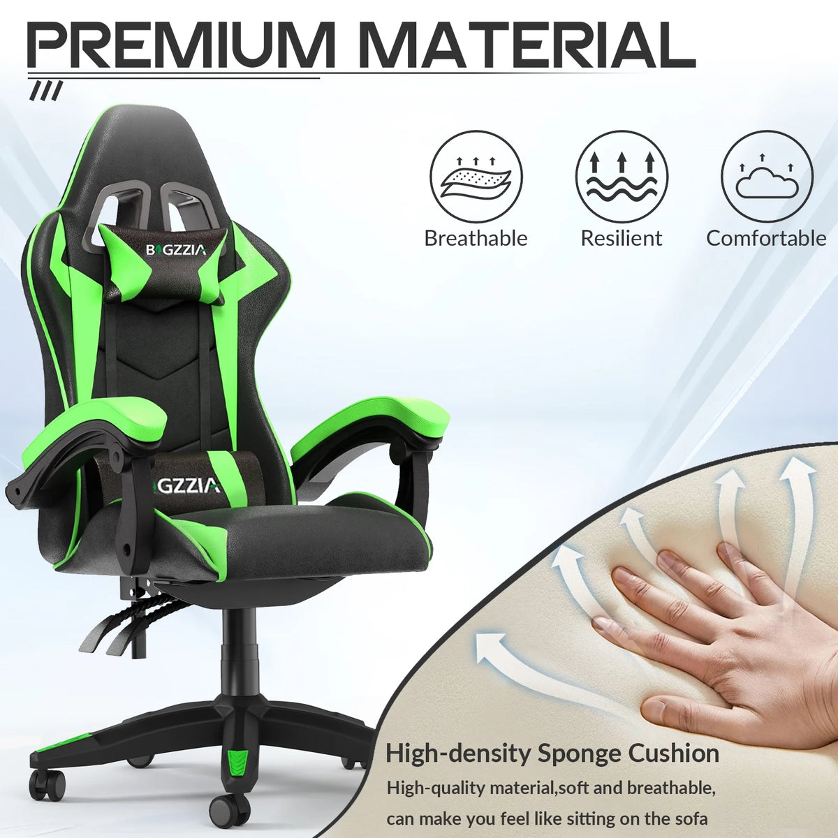 Bigzzia Gaming Chair with Footrest, Gaming Chair for Adult with Headrest and Lumbar Support,Red
