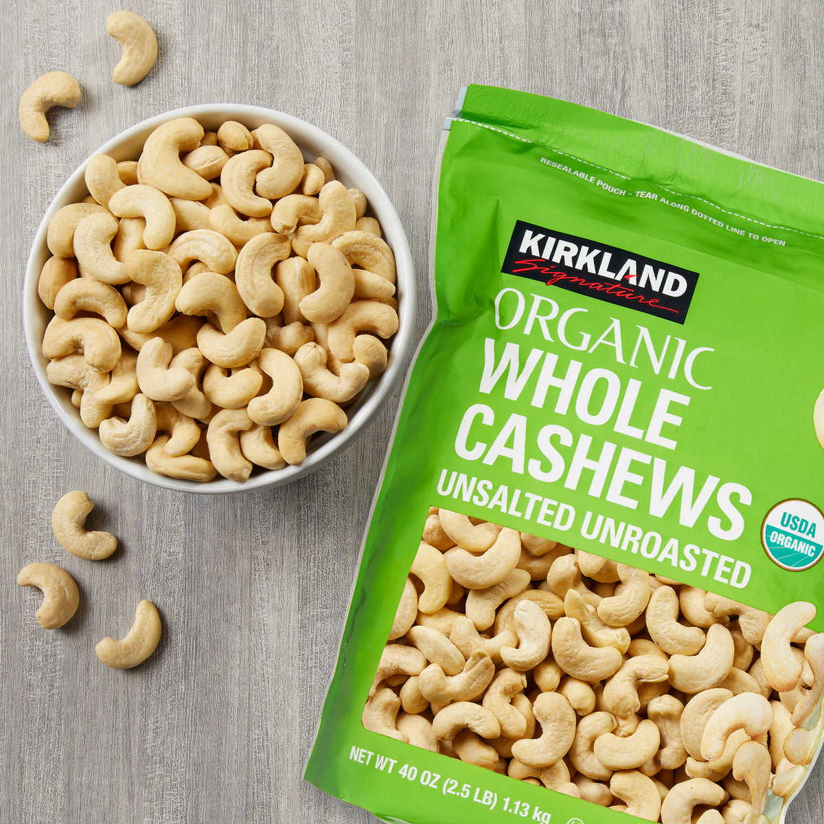 Kirkland Signature Organic Whole Cashews, Unsalted, Unroasted, 2.5 lbs