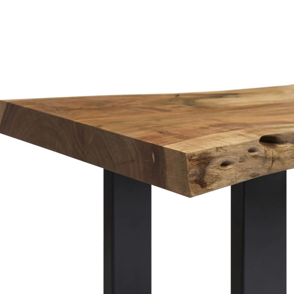 Alaterre Furniture Alpine 36-Inch Live Edge Solid Acacia Wood Bench with Black Metal Legs and Floor Protectors, Modern Farmhouse Entryway Hall Decor