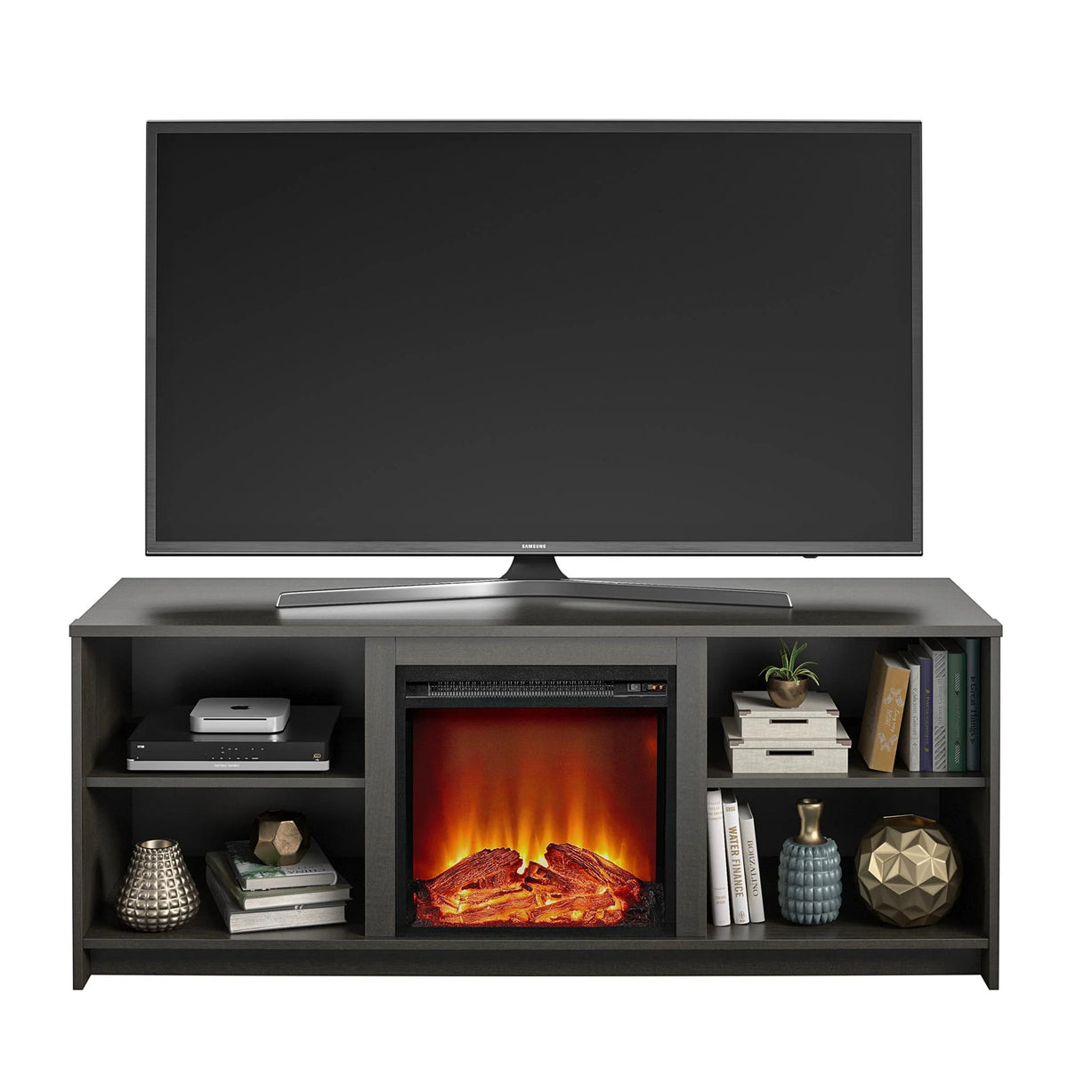 Mainstays Fireplace TV Stand for TVs up to 65", Black Oak