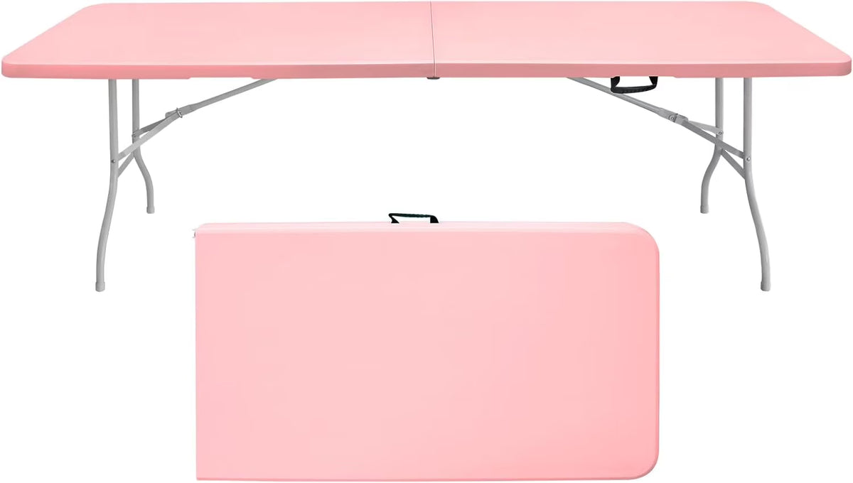 Folding Table with Carry Handle, Portable Fold-in-Half Plastic Table, Rectangle Foldable Table for Indoor