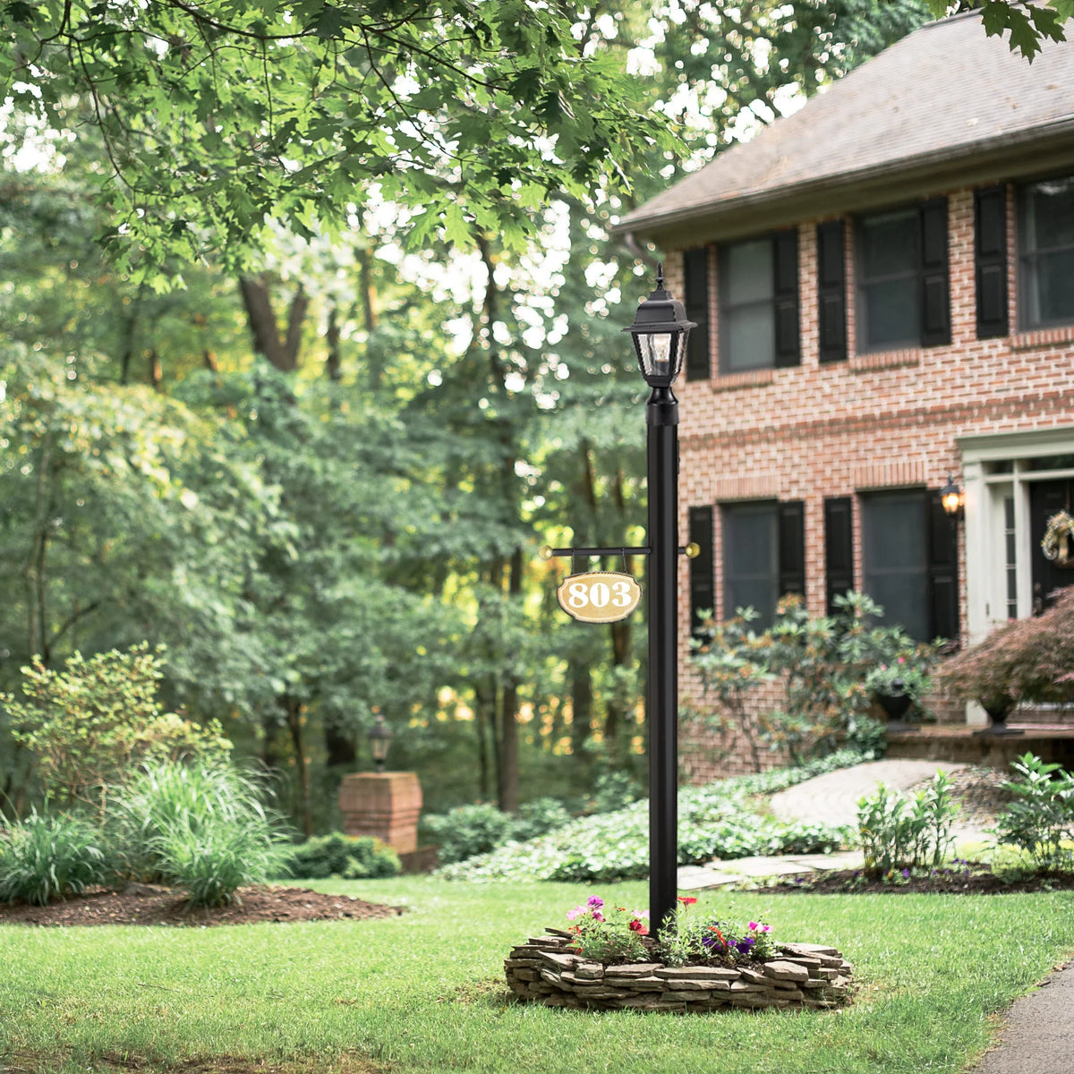 Design House 80" Traditional Weather-Resistant Outdoor Lamp Post with Cross Arm, Black