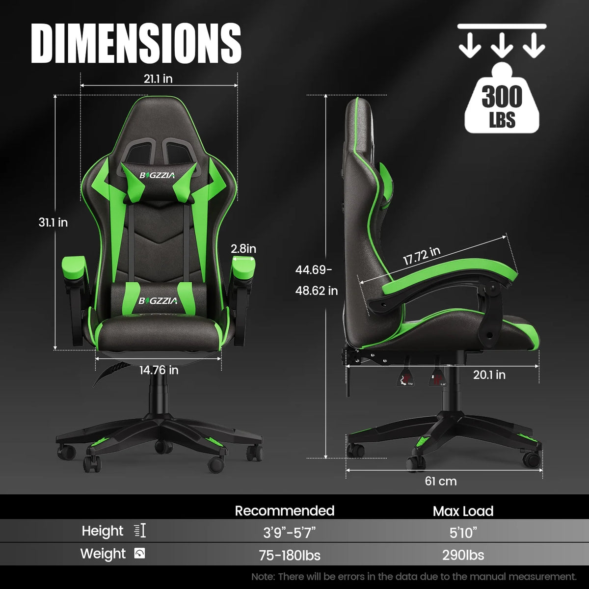 Bigzzia Gaming Chair Office Chair, Ergonomic Game Chair with Height Adjustable Headrest and Lumbar Support for Adults Teens, Black & White