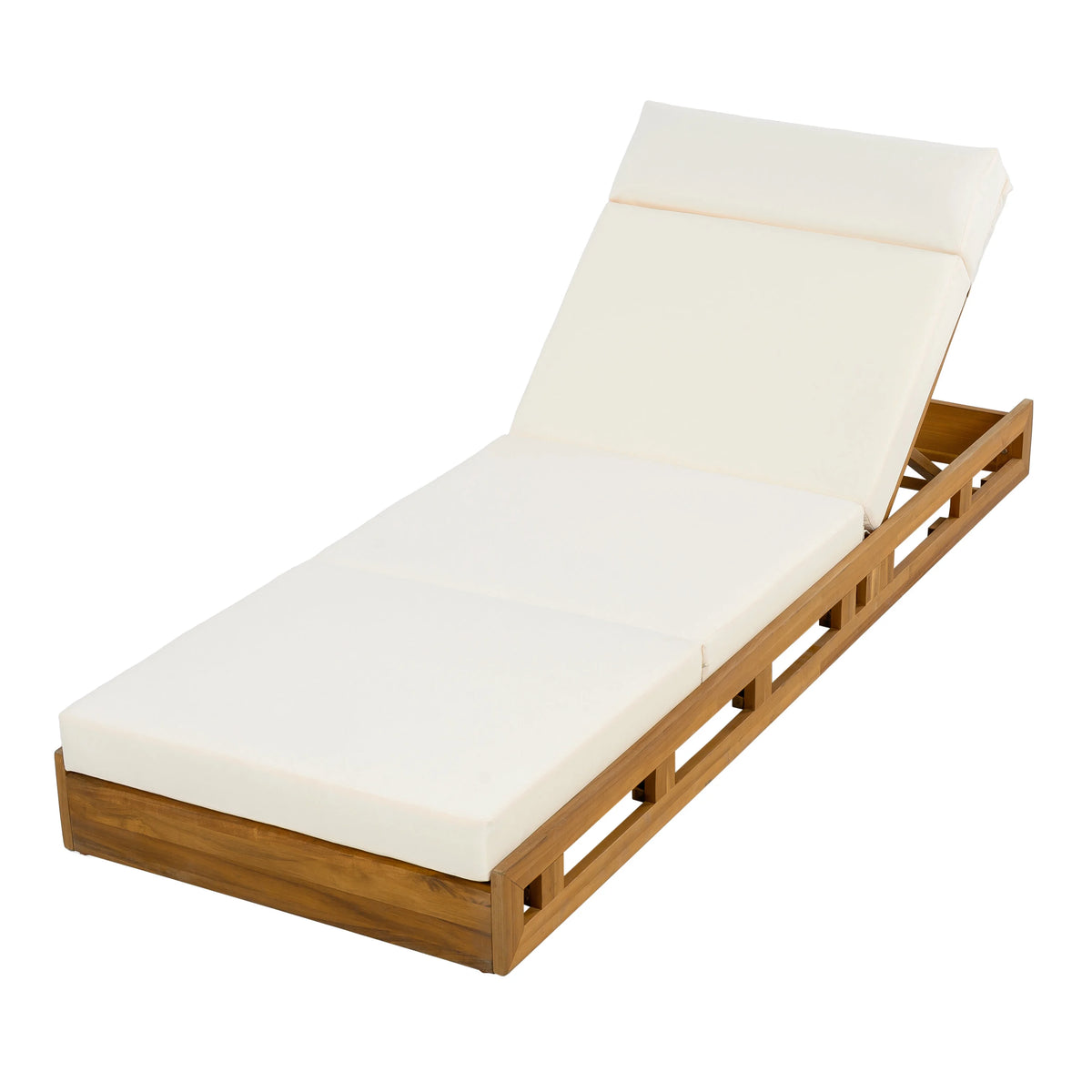 Patio Seating LOUNGE CHAISE SET, ACACIA WOOD WITH WATER-RESISTANT LOUNGE CUSHIONS (CREAM & 4 INCH THICK) - MATCHING DARK GREY VERSION AVAILABLE,Outdoor Seating