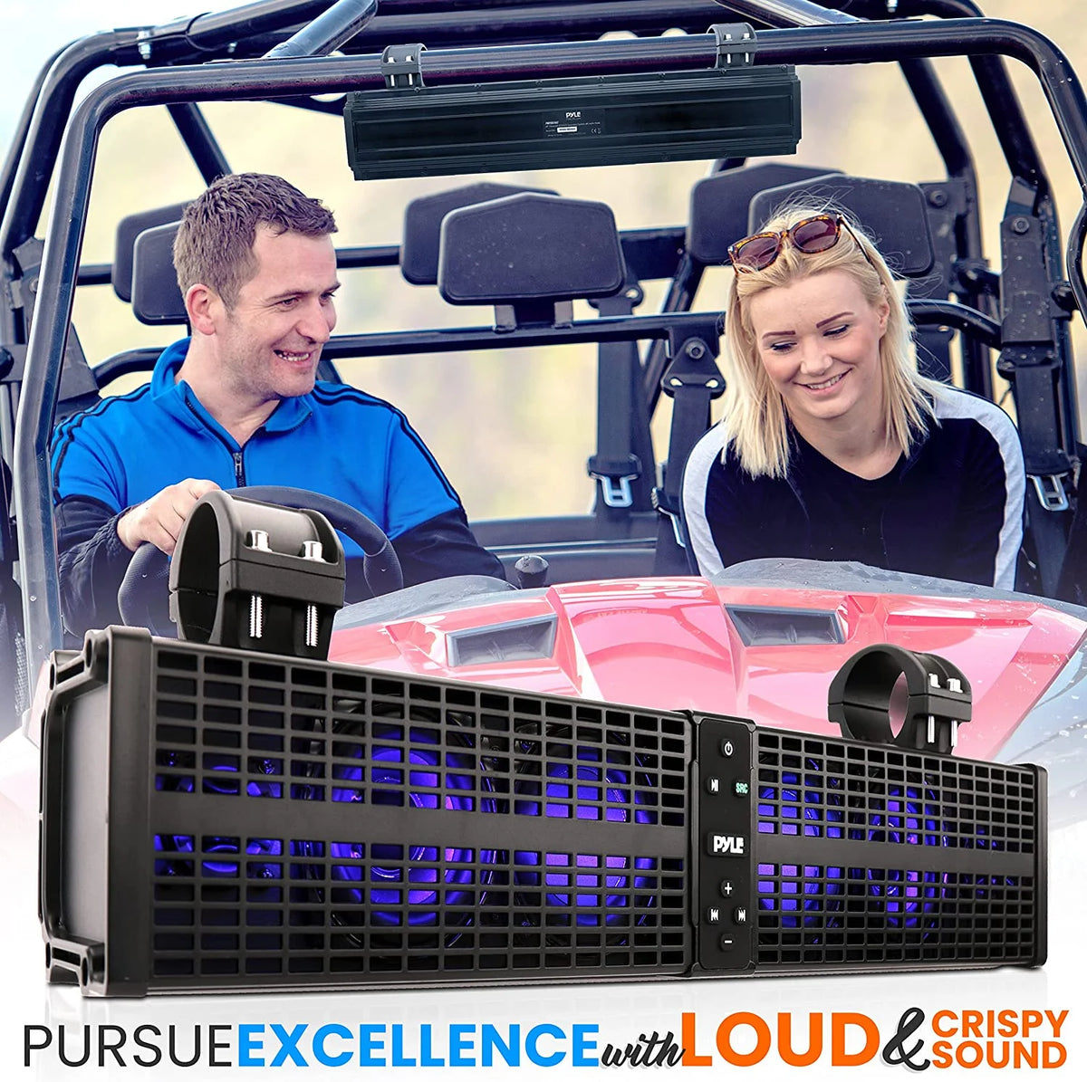 Pyle Bluetooth 2.1 Channel Amplified Powered ATV/UTV 24" Sound Bar, Black
