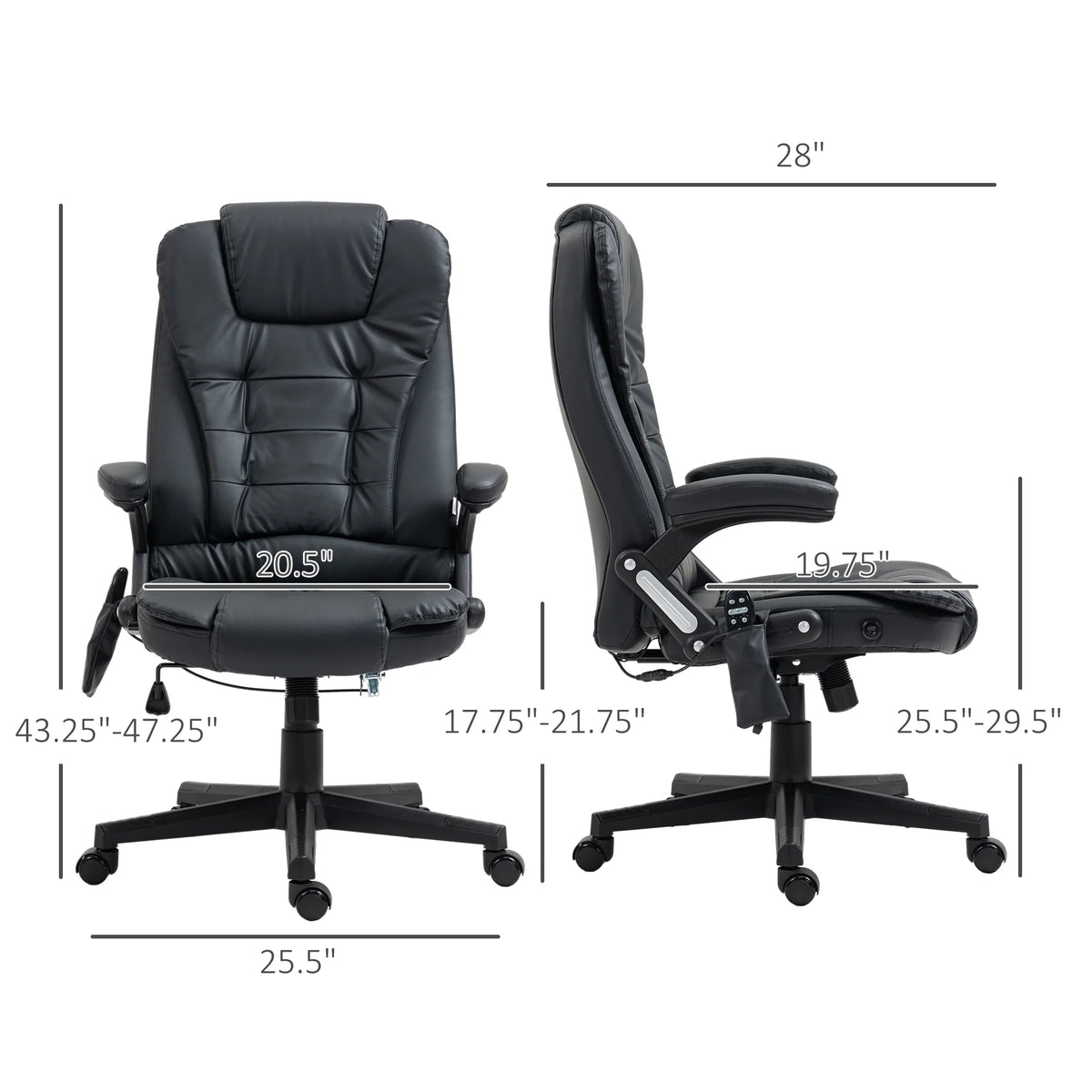 HOMCOM High-Back Vibration Massage Chair, Heating Office Chair, Black