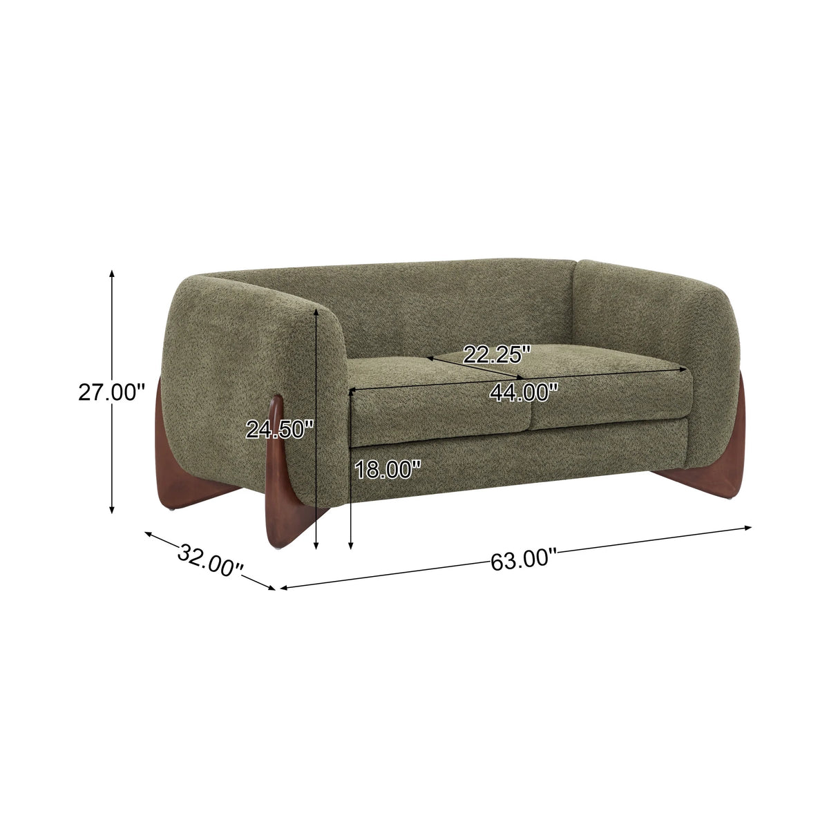 Arlo Modern Boucle Upholstery 2-Seater Sofa with Solid Wood Legs, Caramel