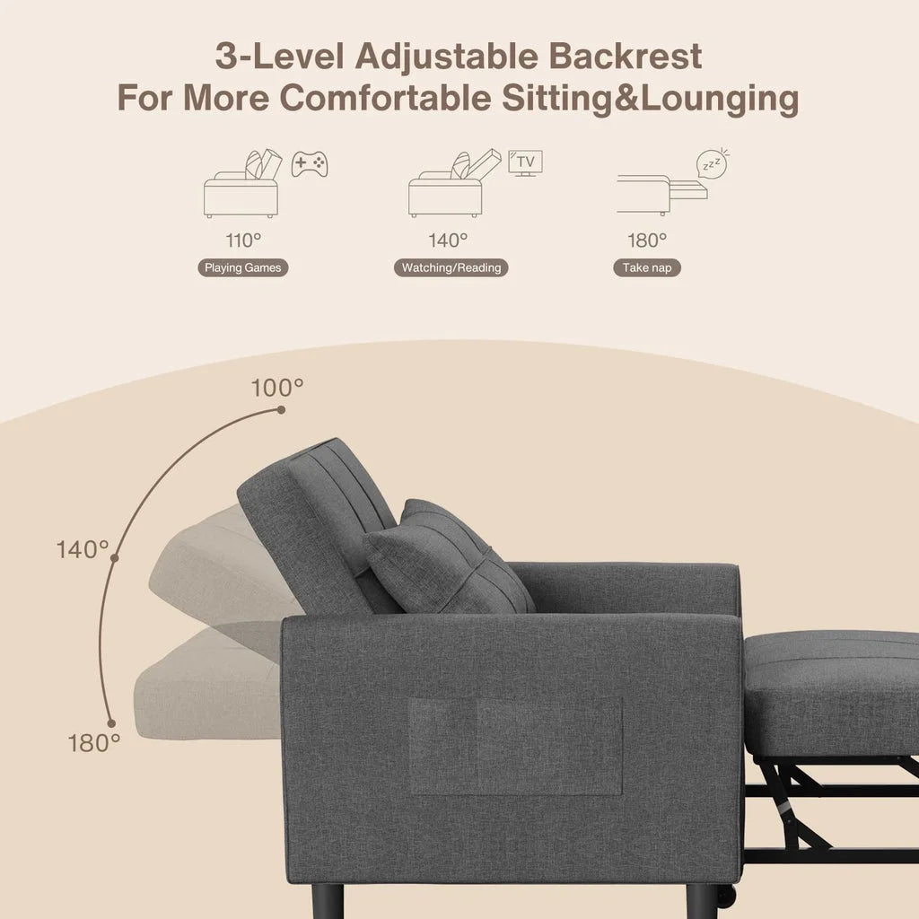 Convertible Sleeper Chair, Aiho 3-in-1 Convertible Sofa Bed Recliner Chair with Pull Out Couch - Dark Gray
