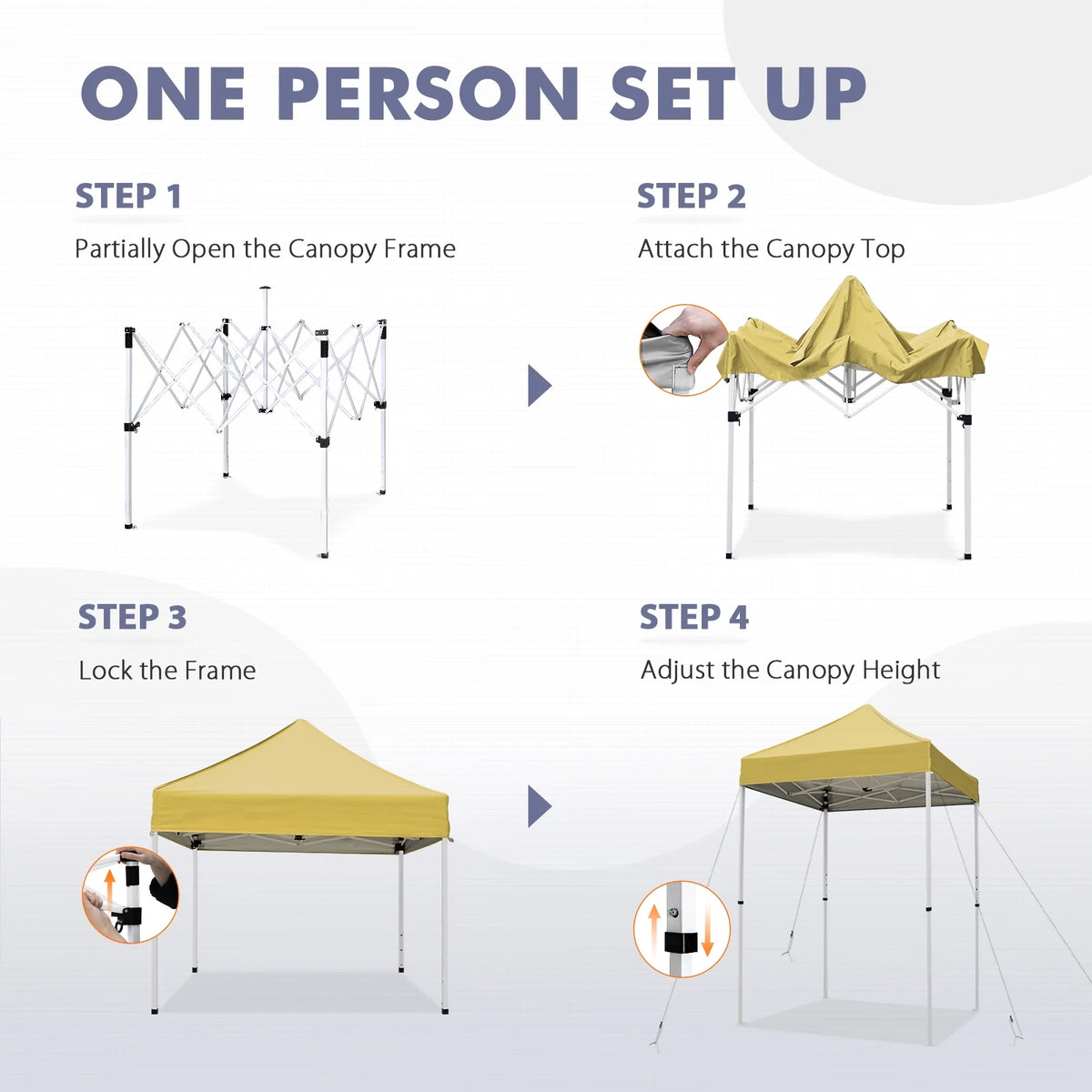 INTER HUT 5x5 Outdoor Pop up Canopy Gazebo, Instant Easy Set up Outdoor Canopy Commercial Fair Shelter, Beige
