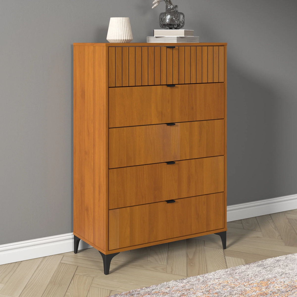 Galano Zaffy 5 Drawer Dressers for bedroom , Dusty Grey Oak
