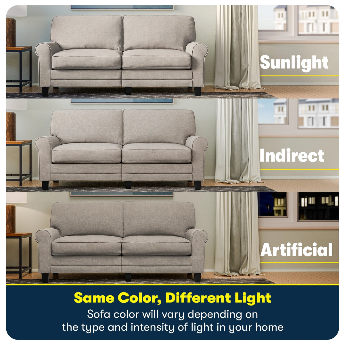 Serta Copenhagen 73" Rolled Arm Sofa with Removable Covers Light Gray