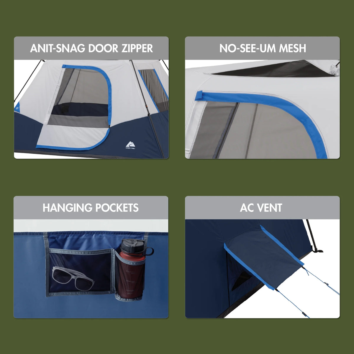 Ozark Trail 8' x 7' 4-Person Instant Cabin Tent with LED Lighted Hub, 19 lbs