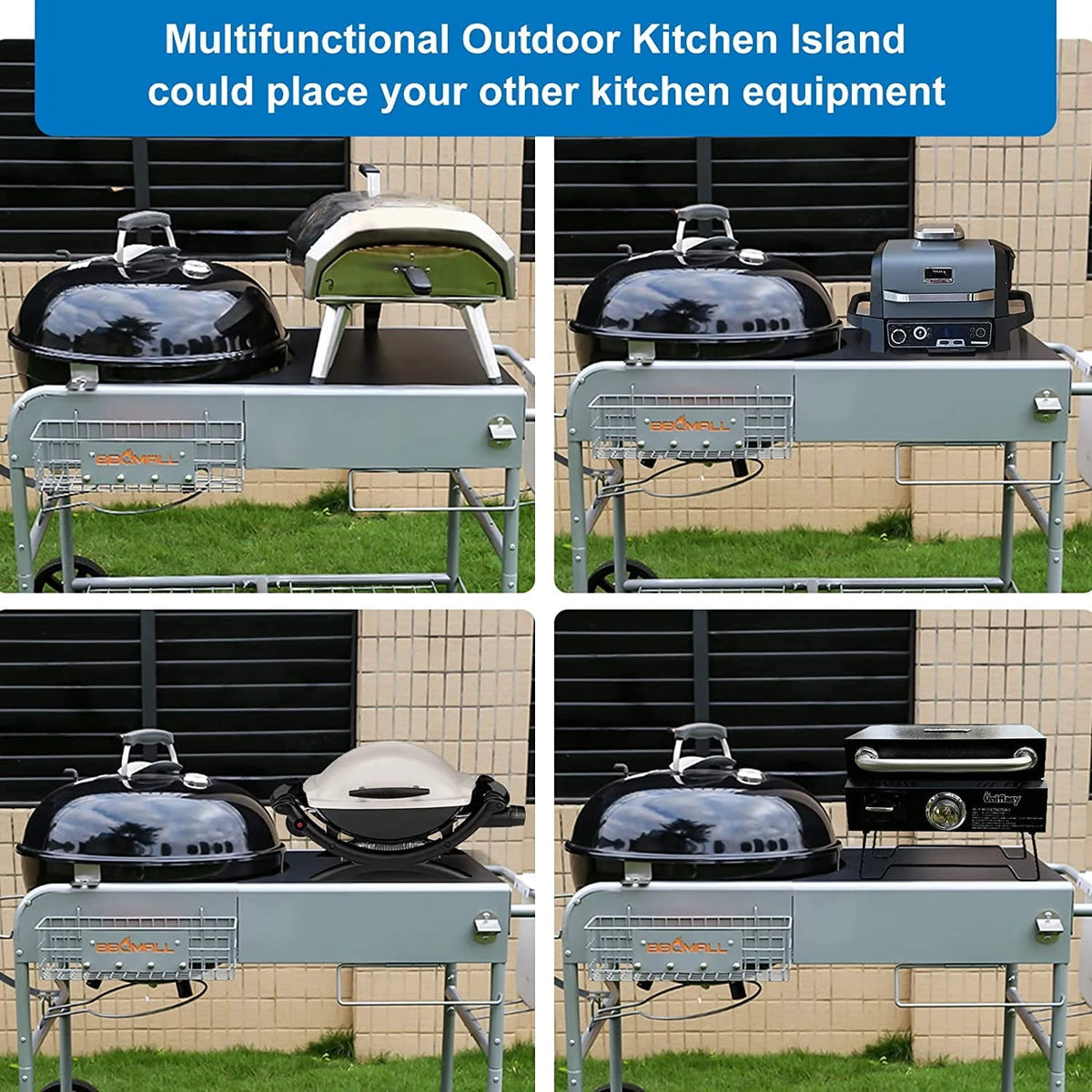 Grill Stand Cart for Weber Kettle 22" & 18" Charcoal Grills - Multifunctional Cooking Station