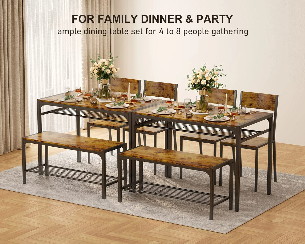 Lofka Dining Table Set for 4, Kitchen Table and Chairs Set with Bench for Small Space,  Breakfast Nook, Black