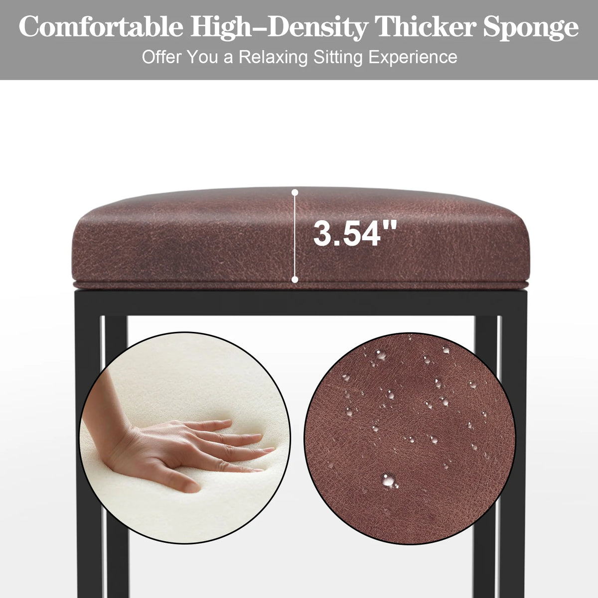 Nathaniel Home 24 Inch Bar Stools Set of 2, Modern PU Leather Metal Barstool, Backless Kitchen Dining Cafe Stool, Upholstered Bar Stool with Footrest, Gray