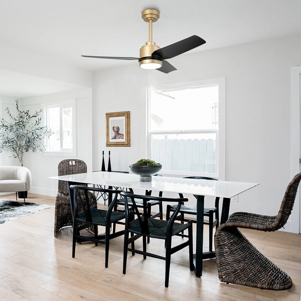 42" Modern Gold Dimmable Ceiling Fan DC Motor Indoor 3-blade LED Ceiling Fan with Remote