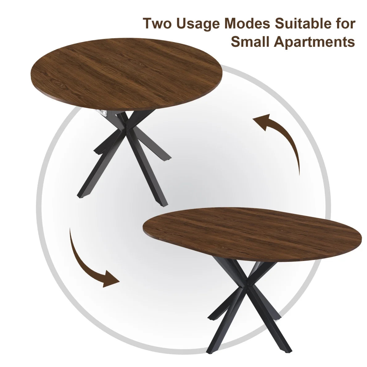 42"-59" Extendable Dining Table, Farmhouse Oval Kitchen Table with Removable Leaves and Metal Legs Support for Living Room, Walnut